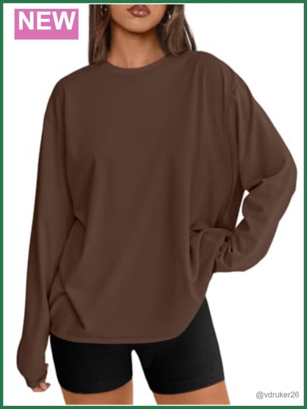 Oversized Long Sleeve Crew Neck Tee Relaxed Fit Casual Fall Top